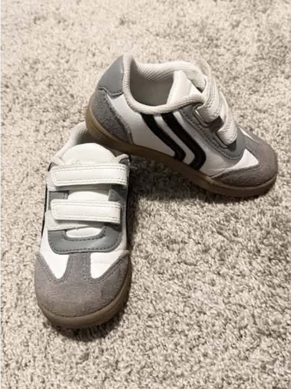 Kids White and Gray Velcro Sneakers - Comfortable Everyday Shoes
